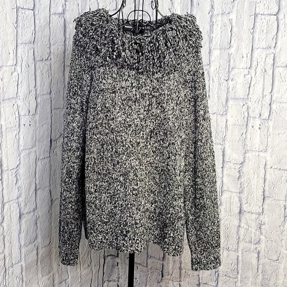 NORTON MCNAUGHTON Gray‎ Tasseled Frayed Neckline Sweater XL